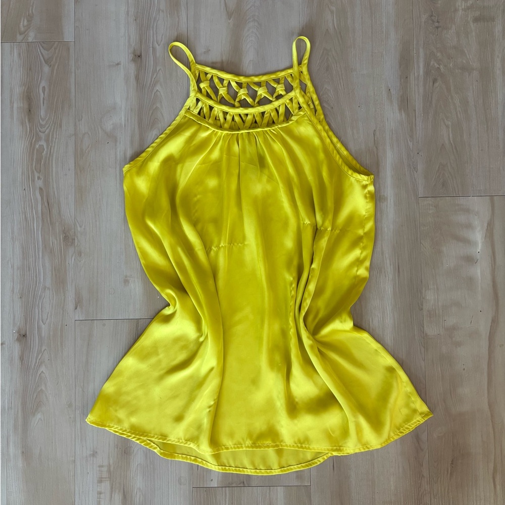 Yellow Woven Collar Women's Top
